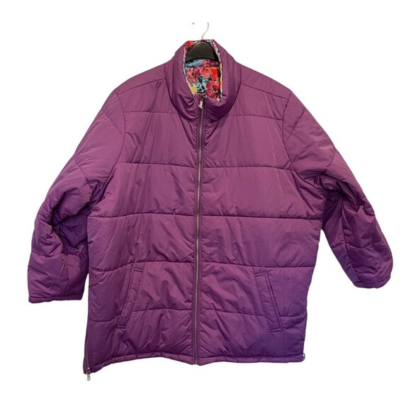 NWOT Isaac Mizrahi Live Reversible Floral Solid Puffer Coat US 5X Lightweight Wi - Picture 4 of 10